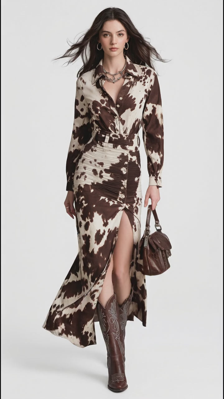 Slit Long Sleeve Shirt Dress in Coffee Brown