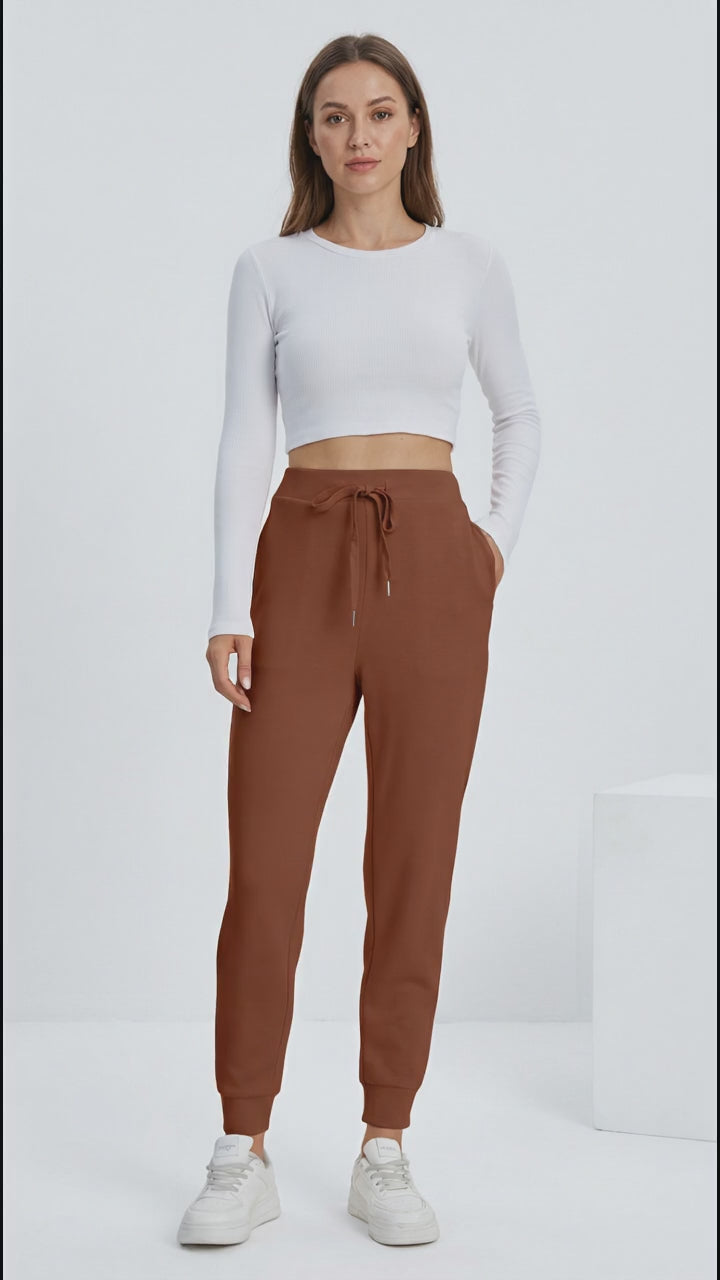 Basic Bae Full Size Air Scuba Drawstring High Waist Joggers in Caramel