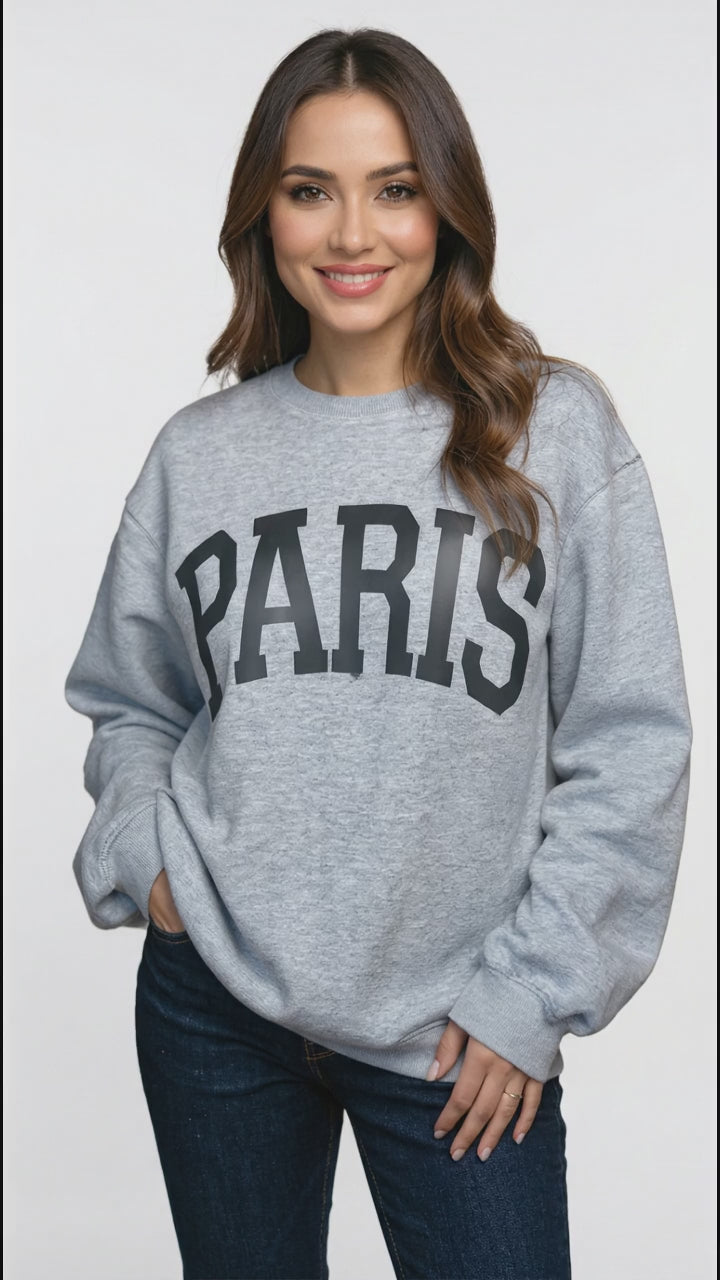 Basic Bae PARIS Round Neck Long Sleeve Air Scuba Sweatshirt in Gray